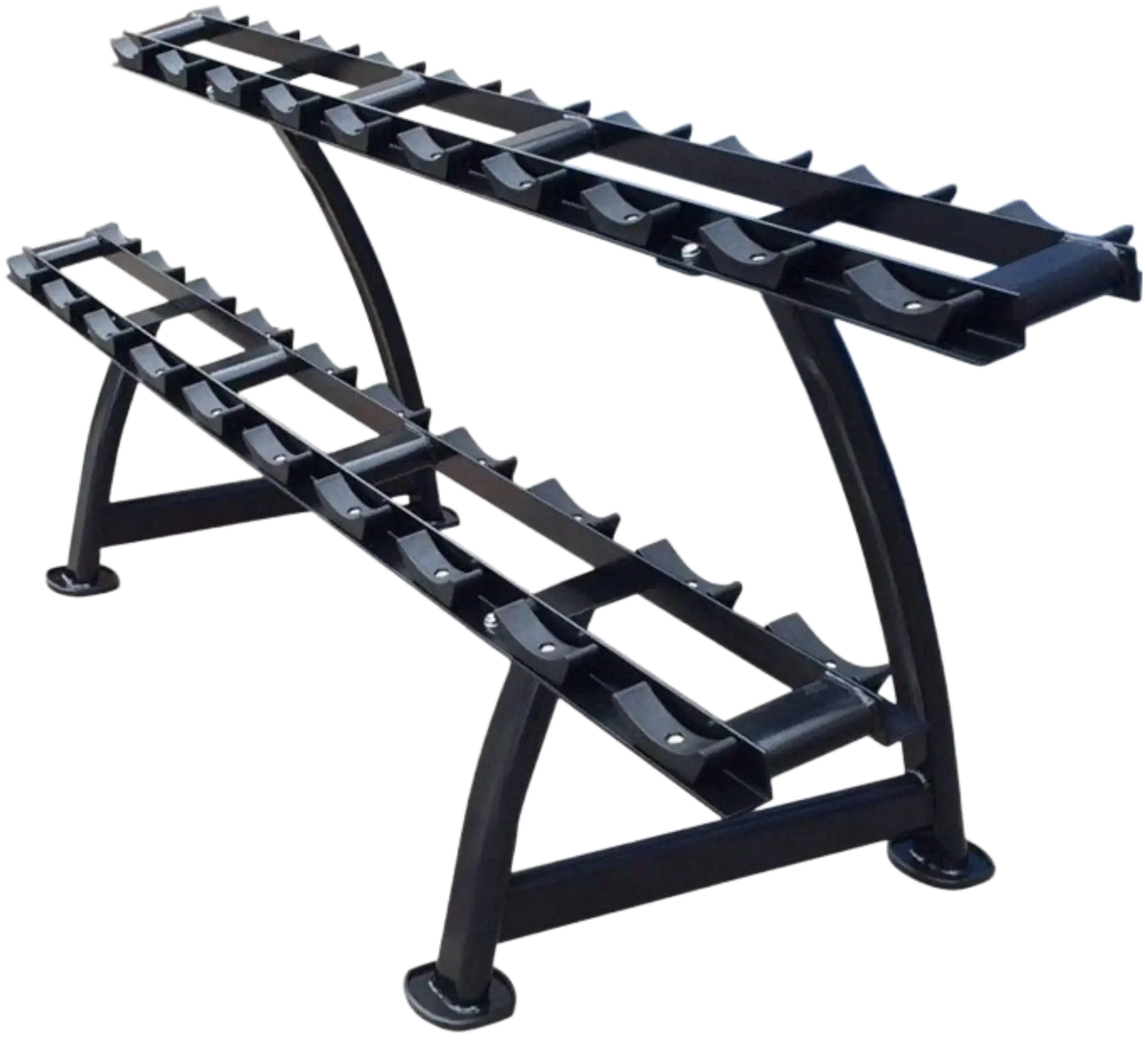 French Fitness - 2 Tier Saddle Dumbbell Rack, 10 Pairs (New) - Angled View