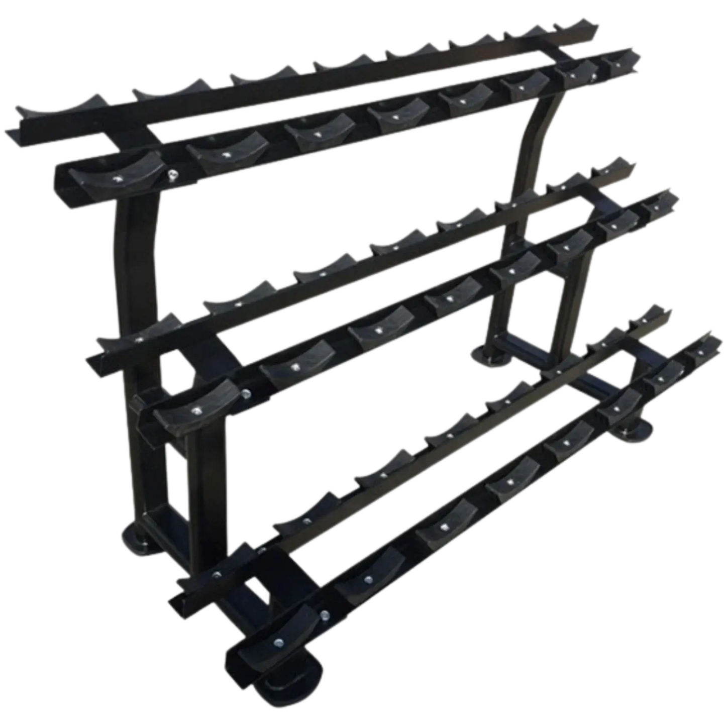 French Fitness - 3 Tier Saddle 12 Pair Dumbbell Rack (New) - Angled View