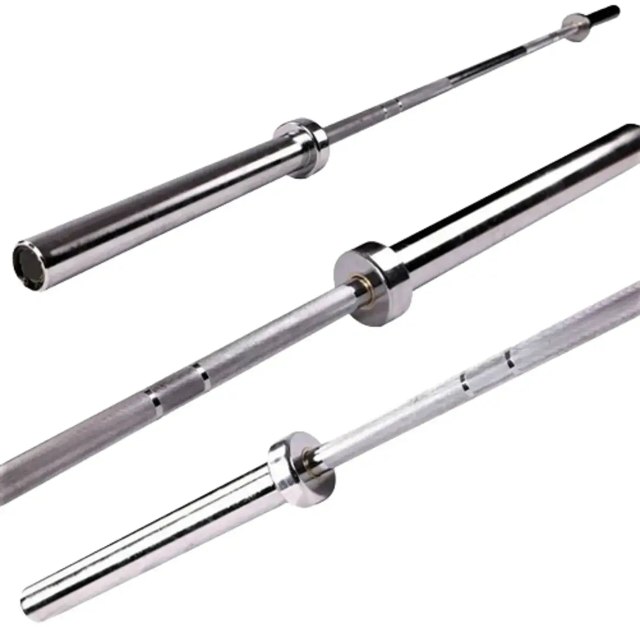 French Fitness 6' Chrome Olympic Bar - 33 Lbs (New) - Angled View