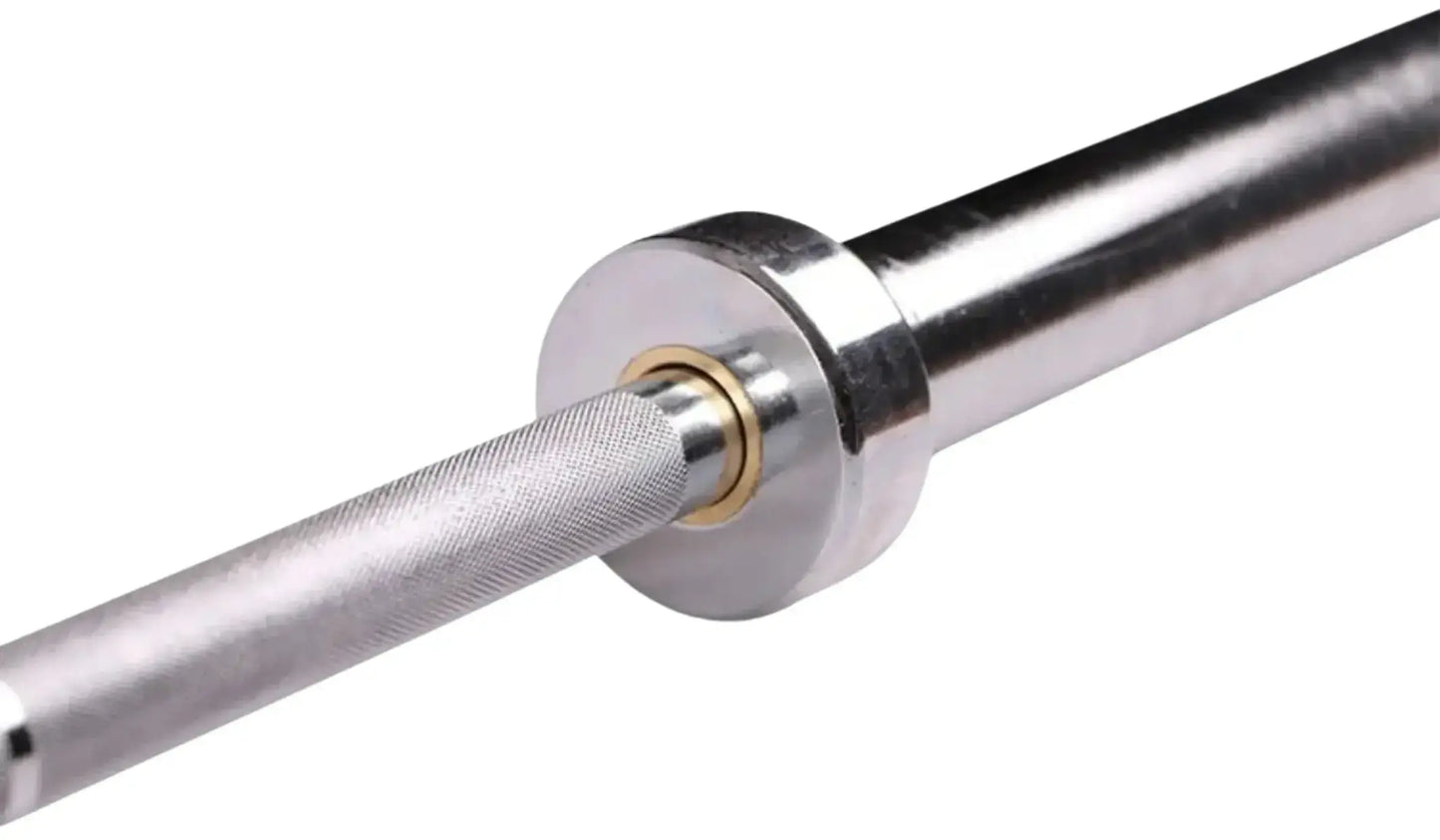 French Fitness - 7' (86") Chrome 45 Lb Olympic Bar (New) - Close Up View