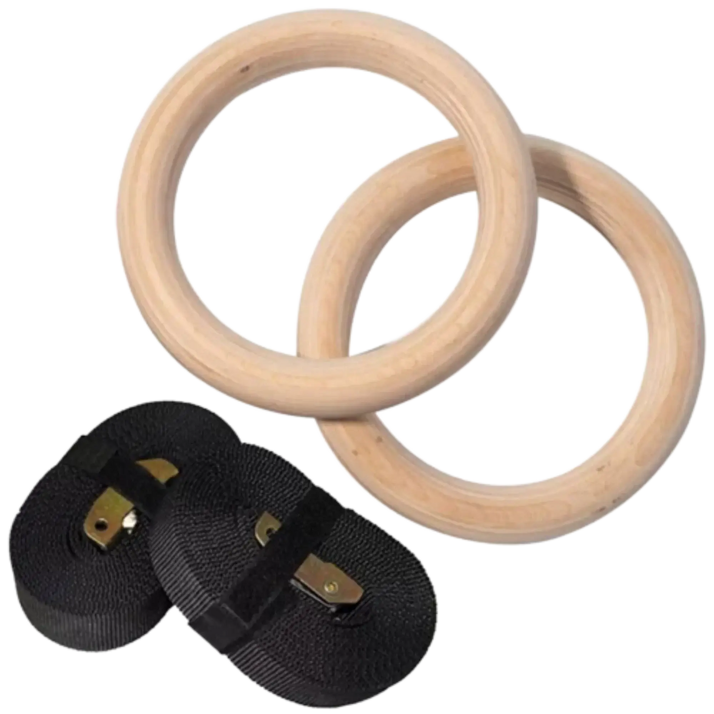 French Fitness Gymnastic Gym Wood Rings w/Adjustable Straps (New) Image