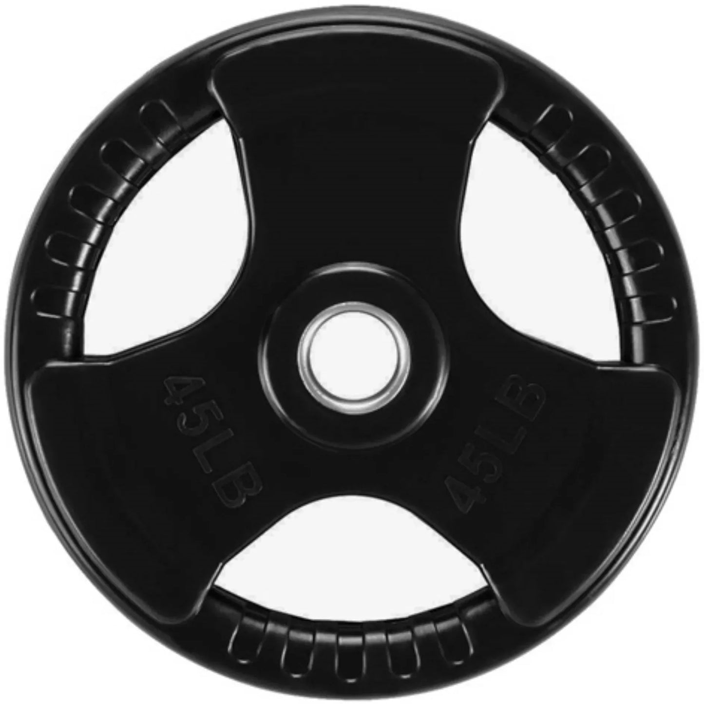 French Fitness Rubber Grip Weight Plate Set w/7 ft Olympic Bar 395 lbs + Bench (New) Image 12