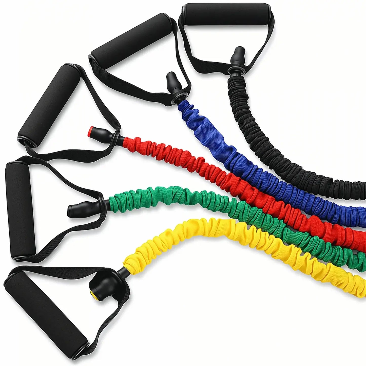 French Fitness Toning Resistance Tube Bands w/Handles - Yellow (10 lbs) (New) - Angled View