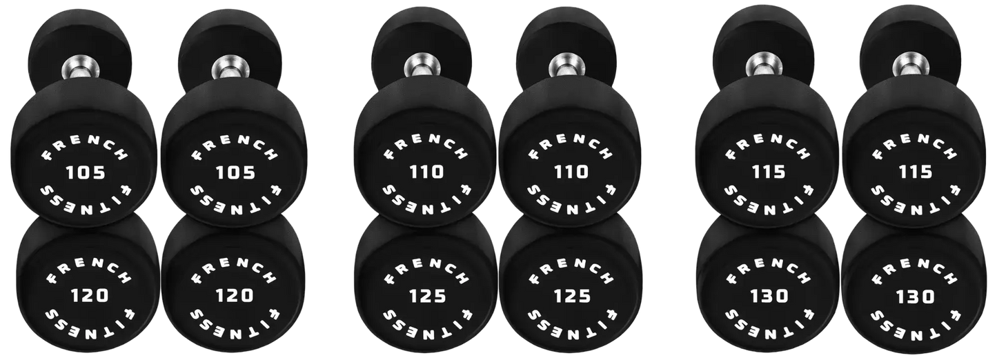 French Fitness Urethane Round Pro Style Dumbbell Set, 105-130 lbs (New) Image