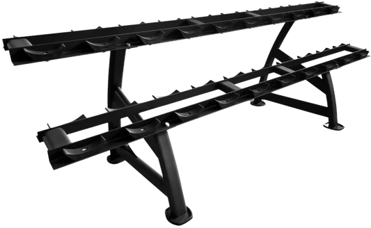 French Fitness - 2 Tier Saddle Dumbbell Rack V2, 10 Pairs (New) - Angled View