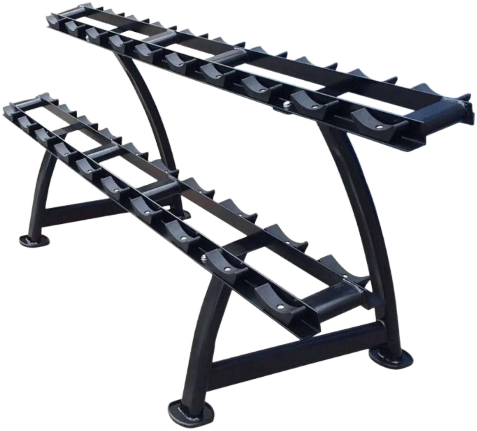 French Fitness - 2 Tier Saddle Dumbbell Rack, 10 Pairs (New) - Angled View