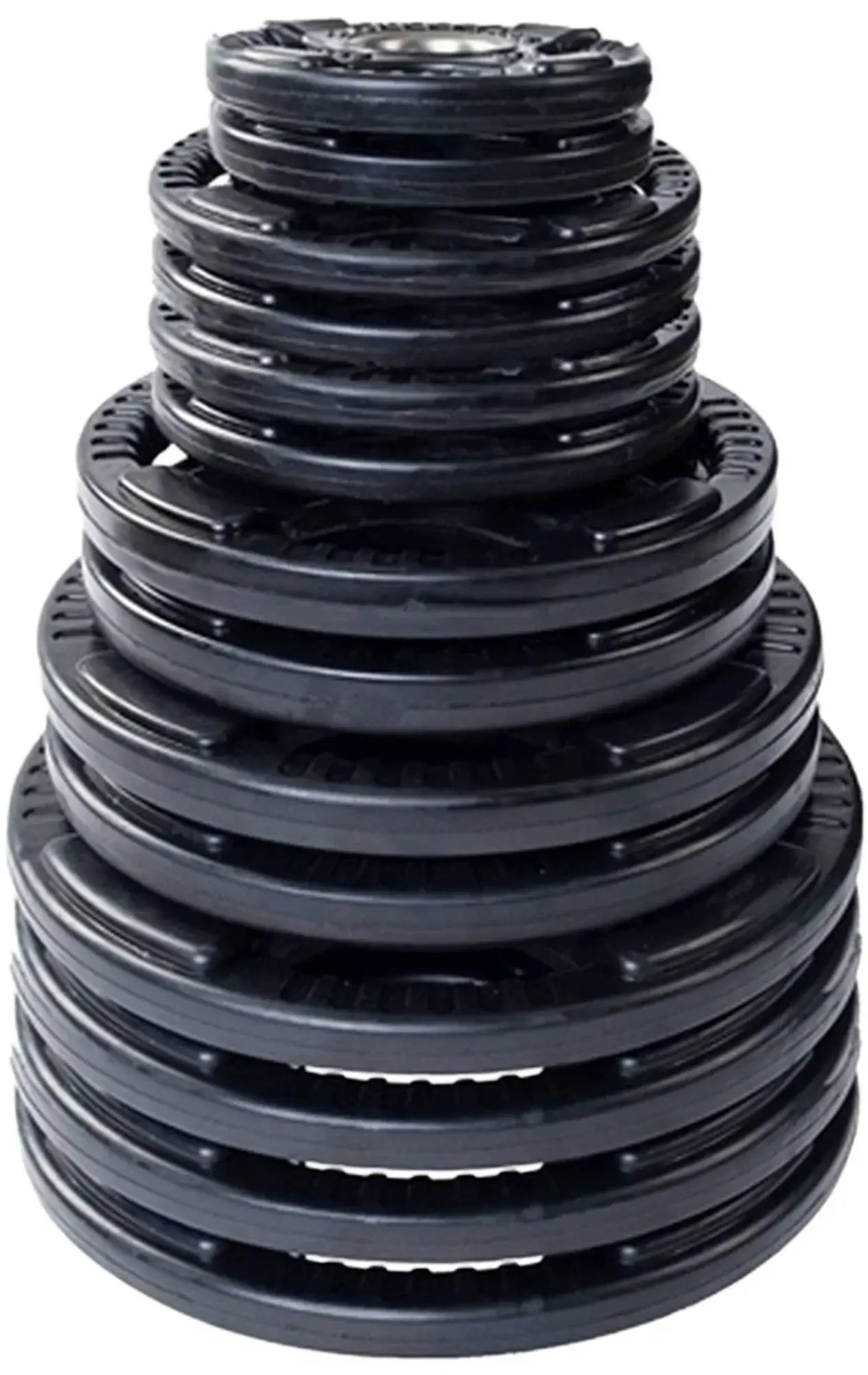 French Fitness Rubber Grip Weight Plate Set w/7 ft Bar 395 lbs + Rack + Bench (New) Image 5