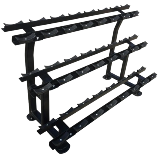French Fitness - 3 Tier Saddle 12 Pair Dumbbell Rack (New) - Angled View