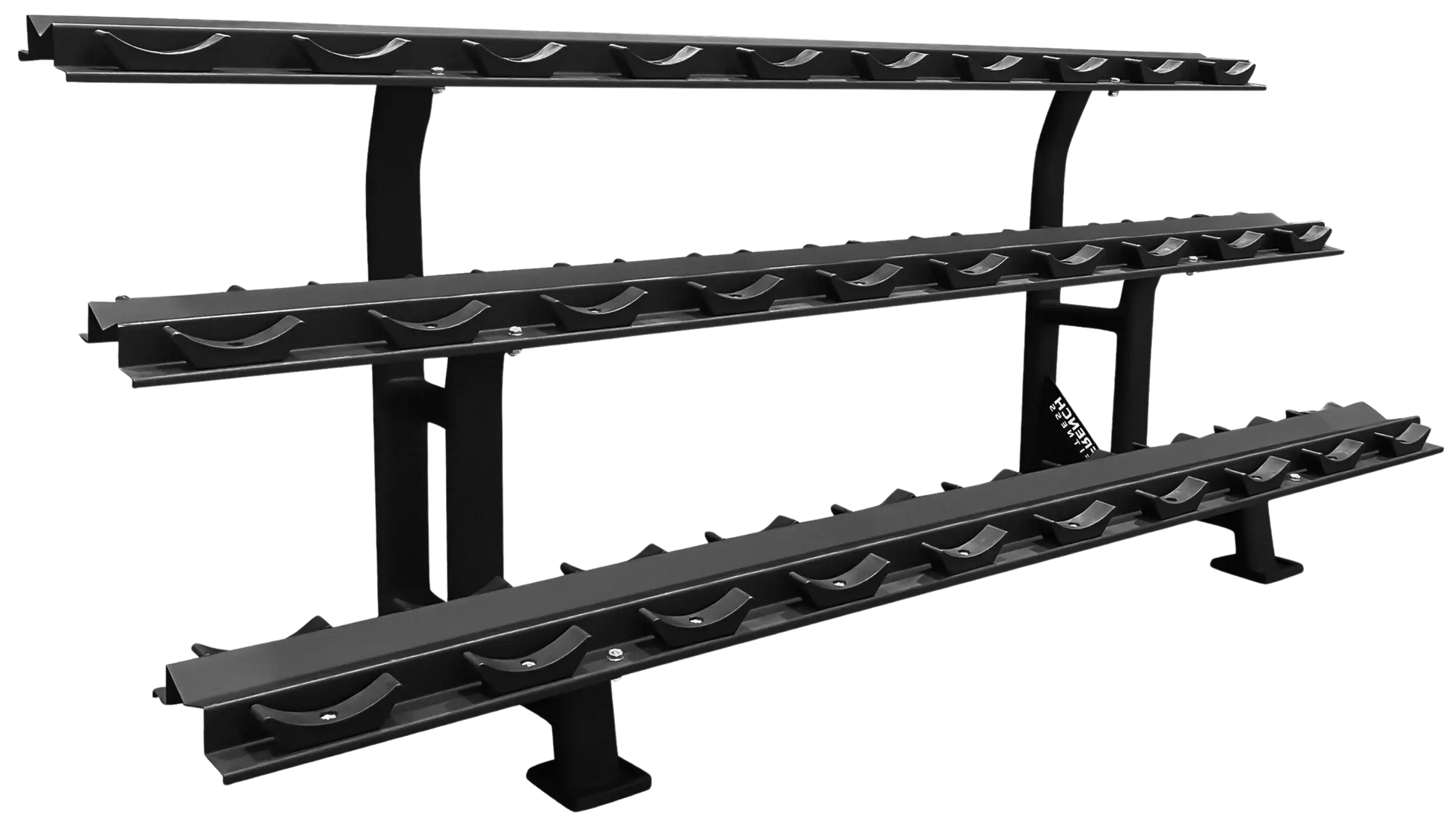 French Fitness 3 Tier Saddle 15 Pair Dumbbell Rack V2 Angled View