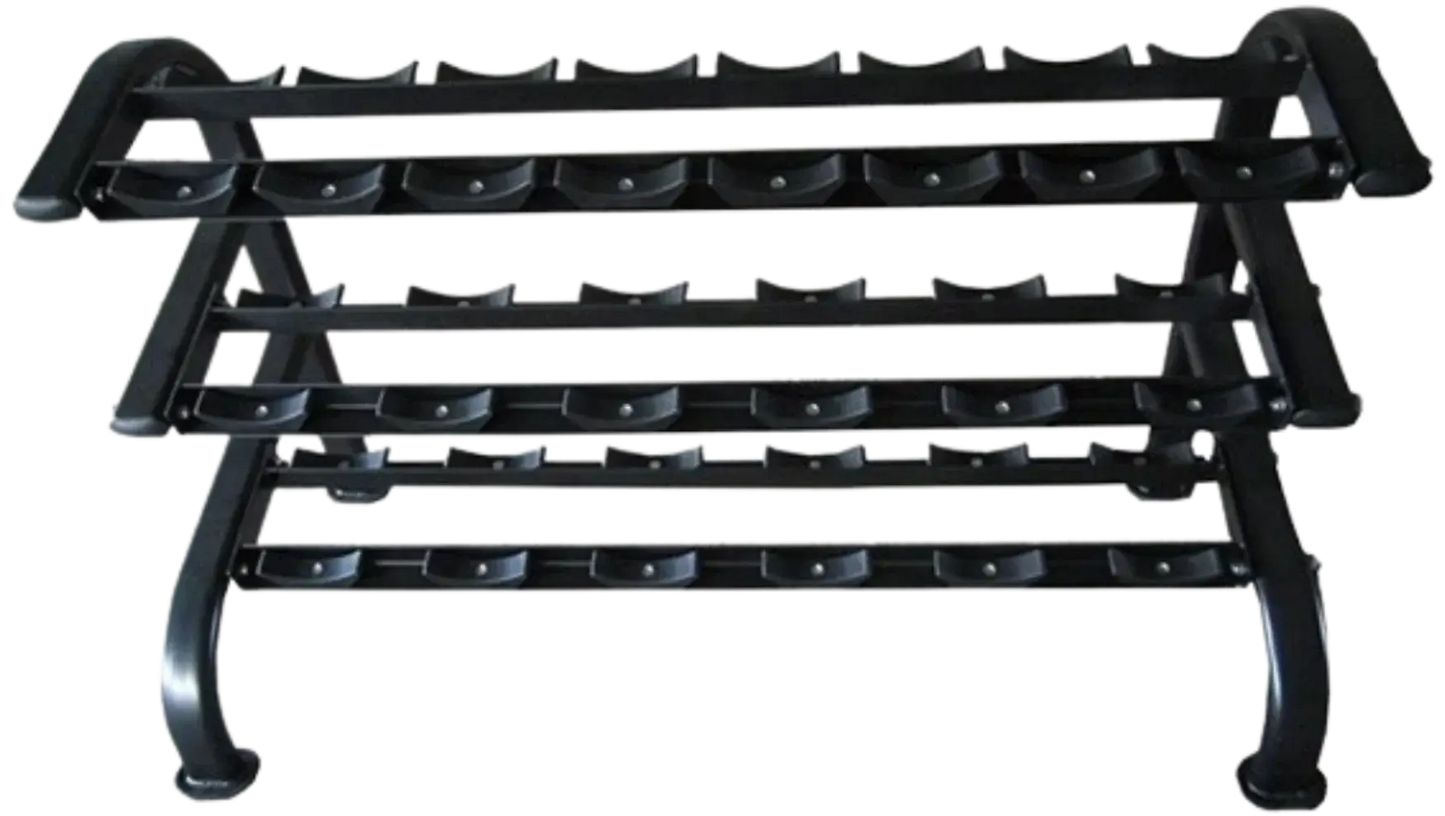 French Fitness 3 Tier Saddle Dumbbell Rack, 10 Pairs (New) - Front View