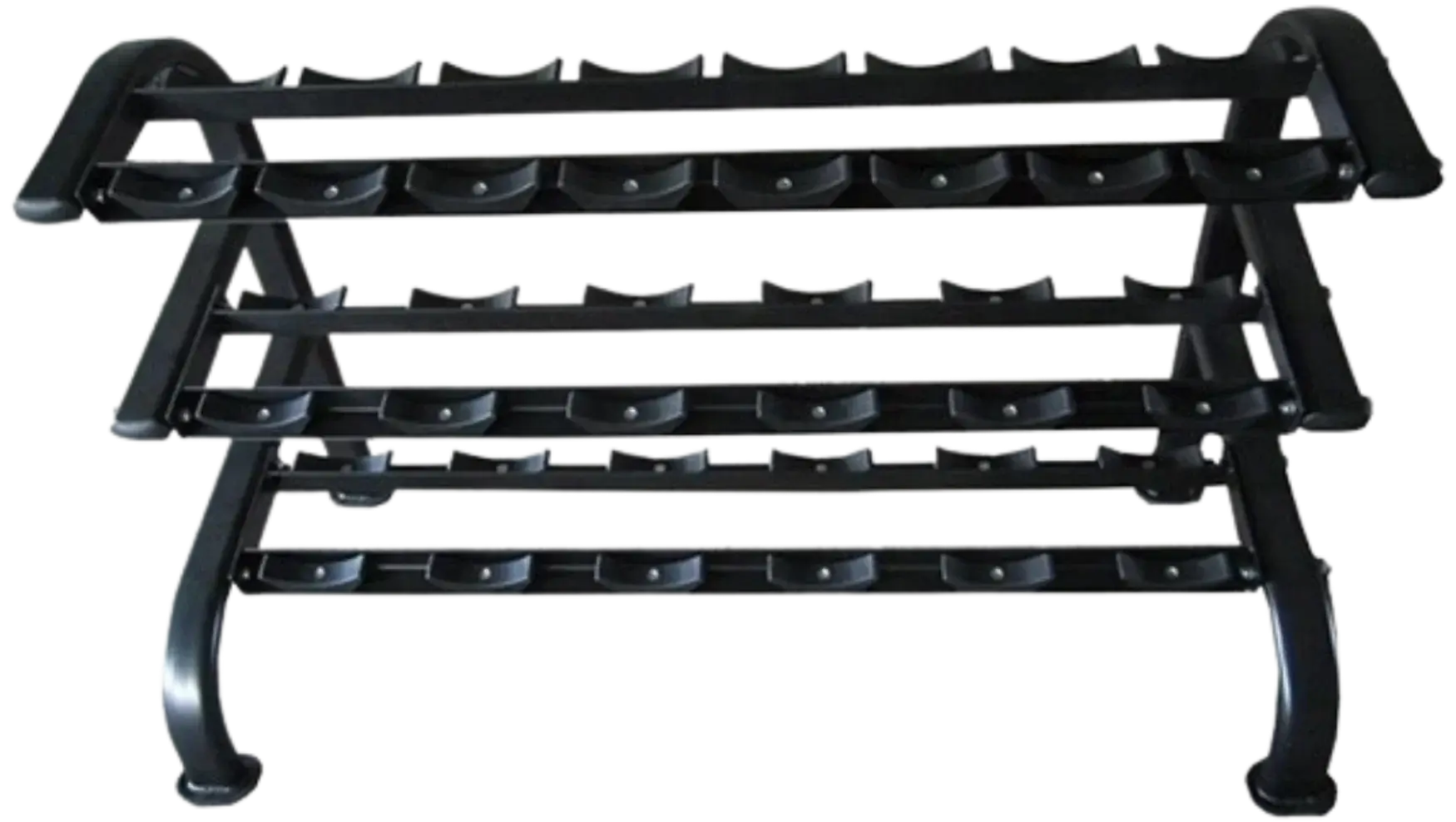 French Fitness 3 Tier Saddle Dumbbell Rack, 10 Pairs (New) - Front View