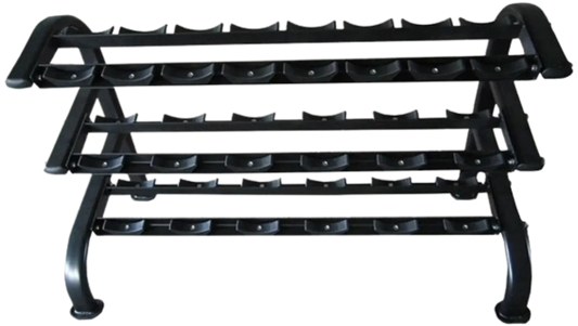 French Fitness 3 Tier Saddle Dumbbell Rack, 10 Pairs (New) - Front View