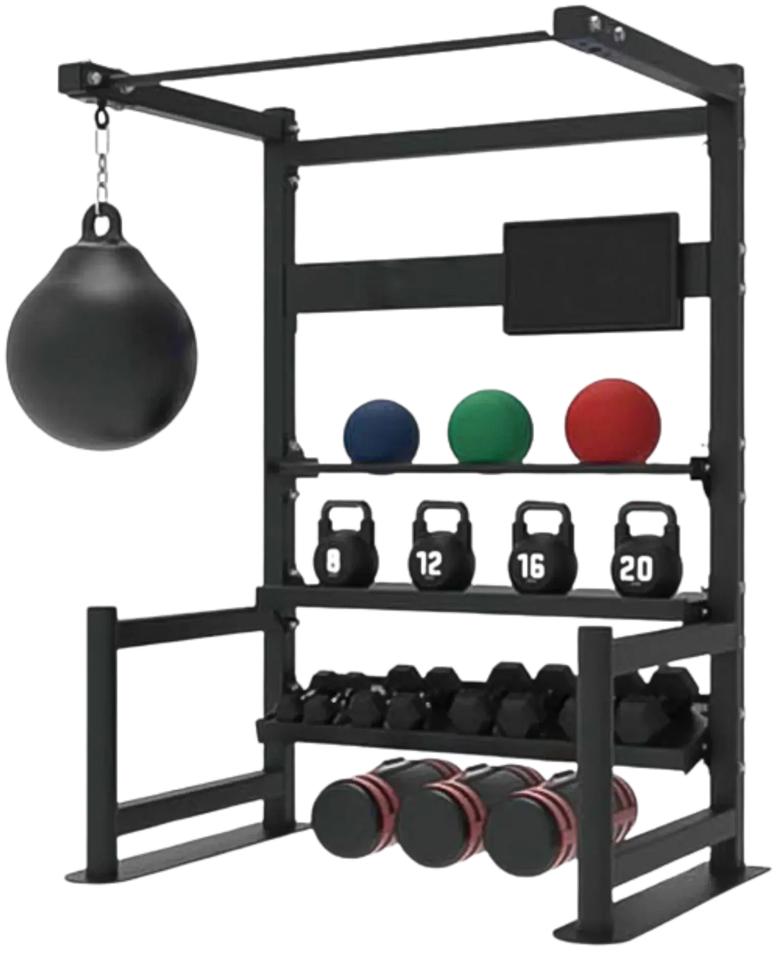 French Fitness 4 Tier Storage Squat Rack Pull Up (New) - Front View