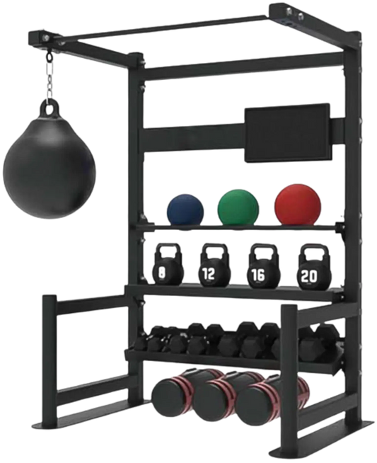 French Fitness 4 Tier Storage Squat Rack Pull Up (New) - Front View