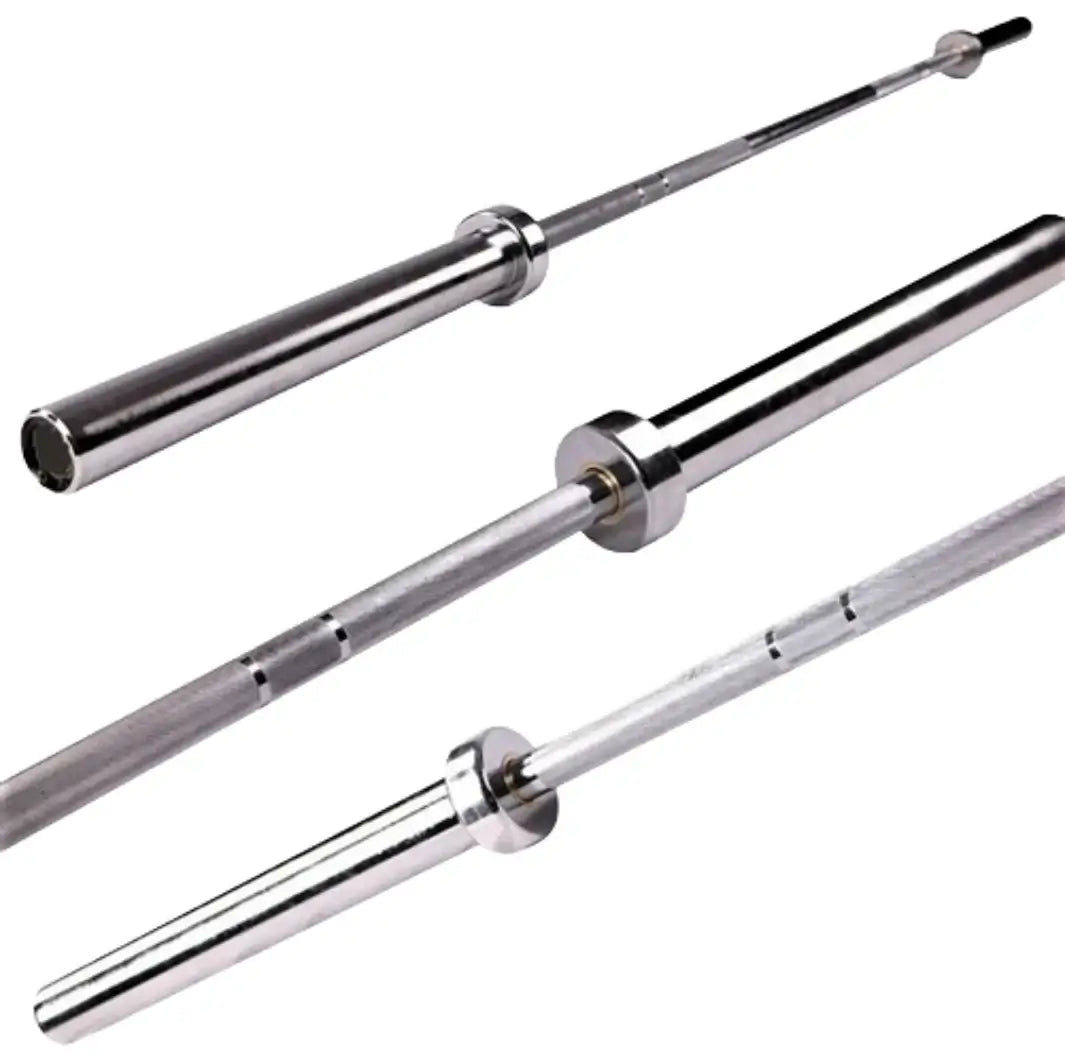 French Fitness 5' Chrome Olympic Bar - 26 Lbs (New) - Angled View