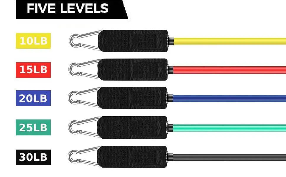 French Fitness Resistance Band Set, 5 Pack (10lb/15lb/20lb/25lb/30lb) (New) Image 5