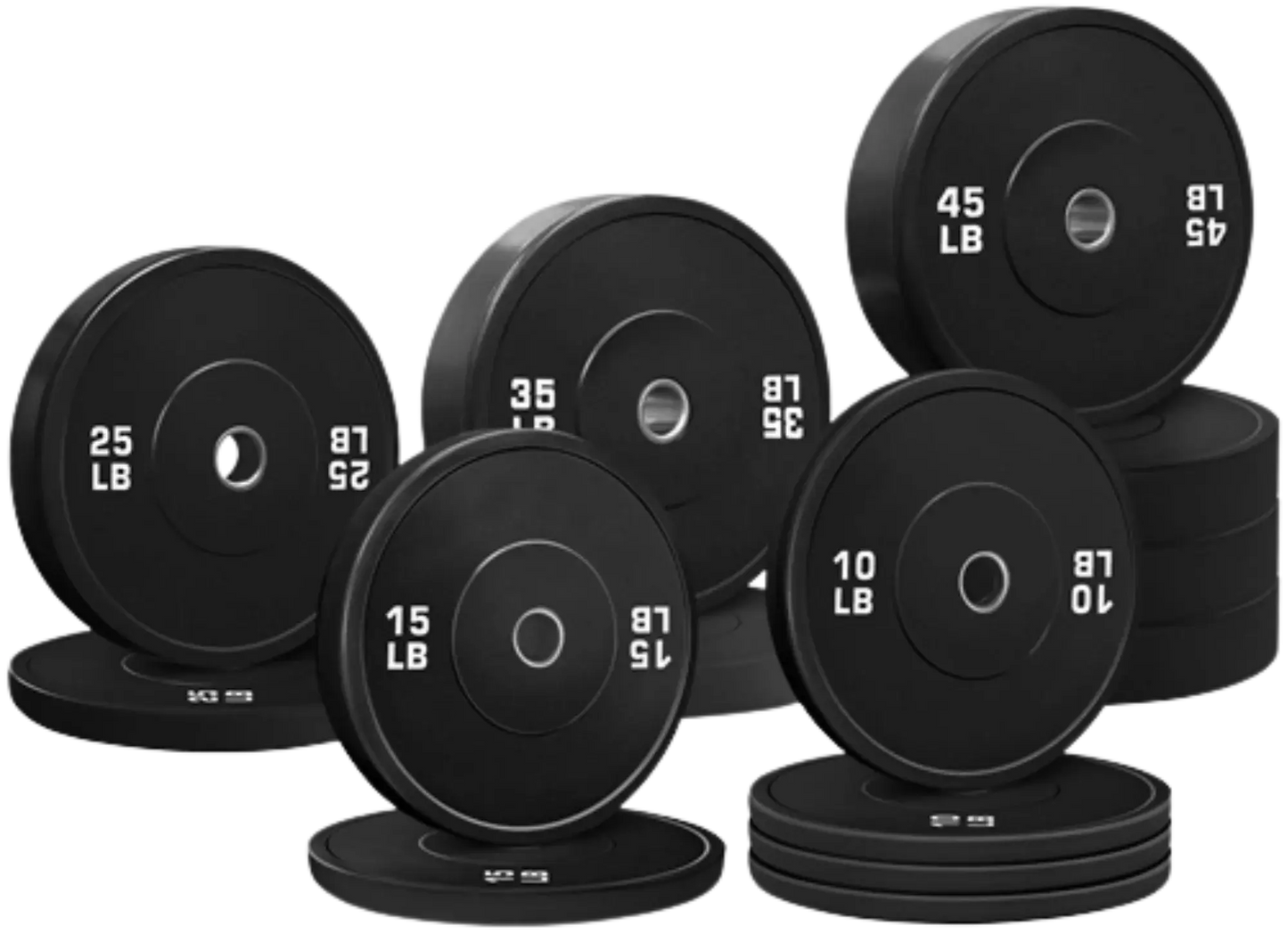 French Fitness Olympic Black Bumper Plate Set 370 lbs - Blank (New) Image