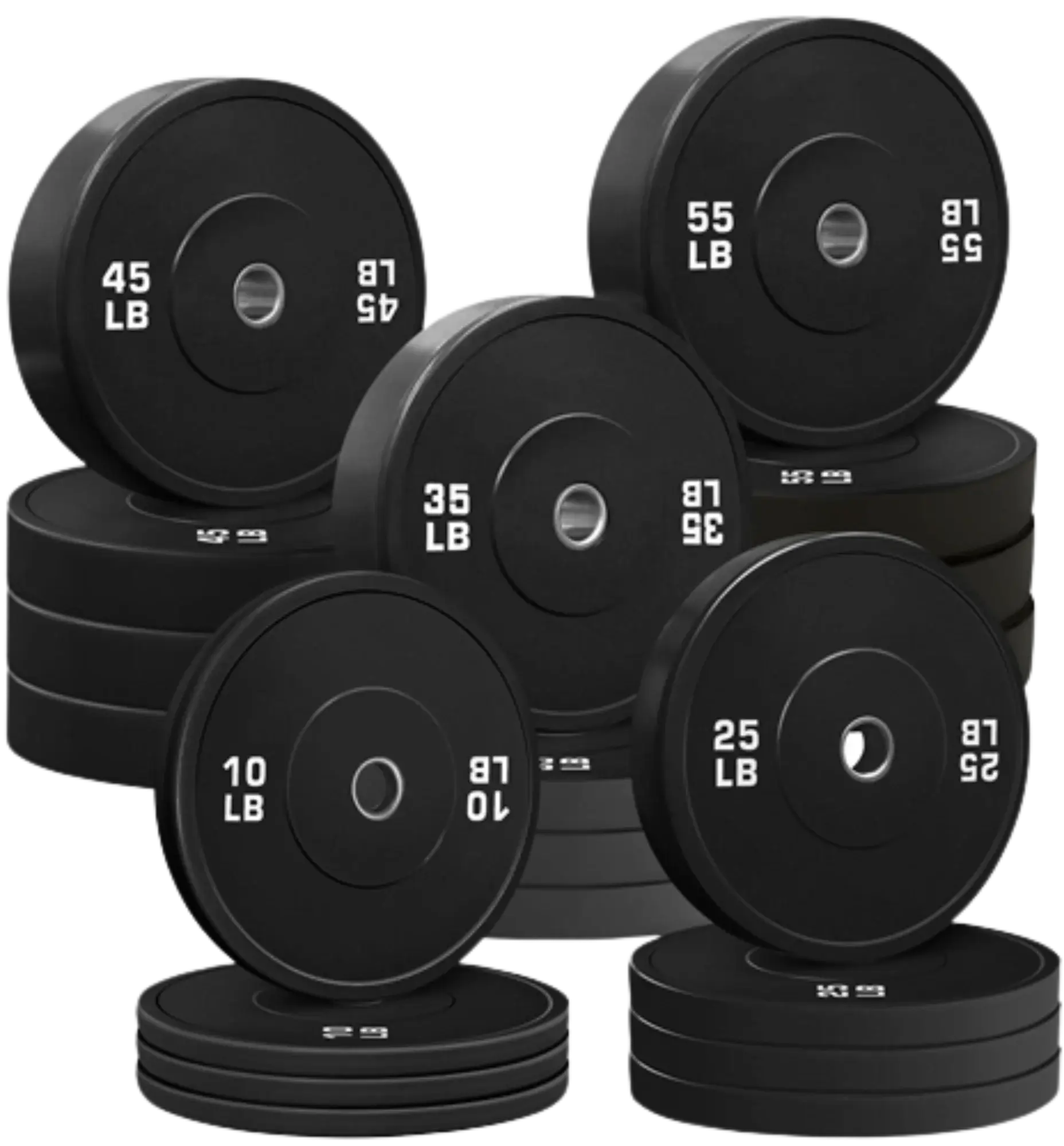 French Fitness Olympic Black Bumper Plate Set 680 lbs - Blank (New) Image