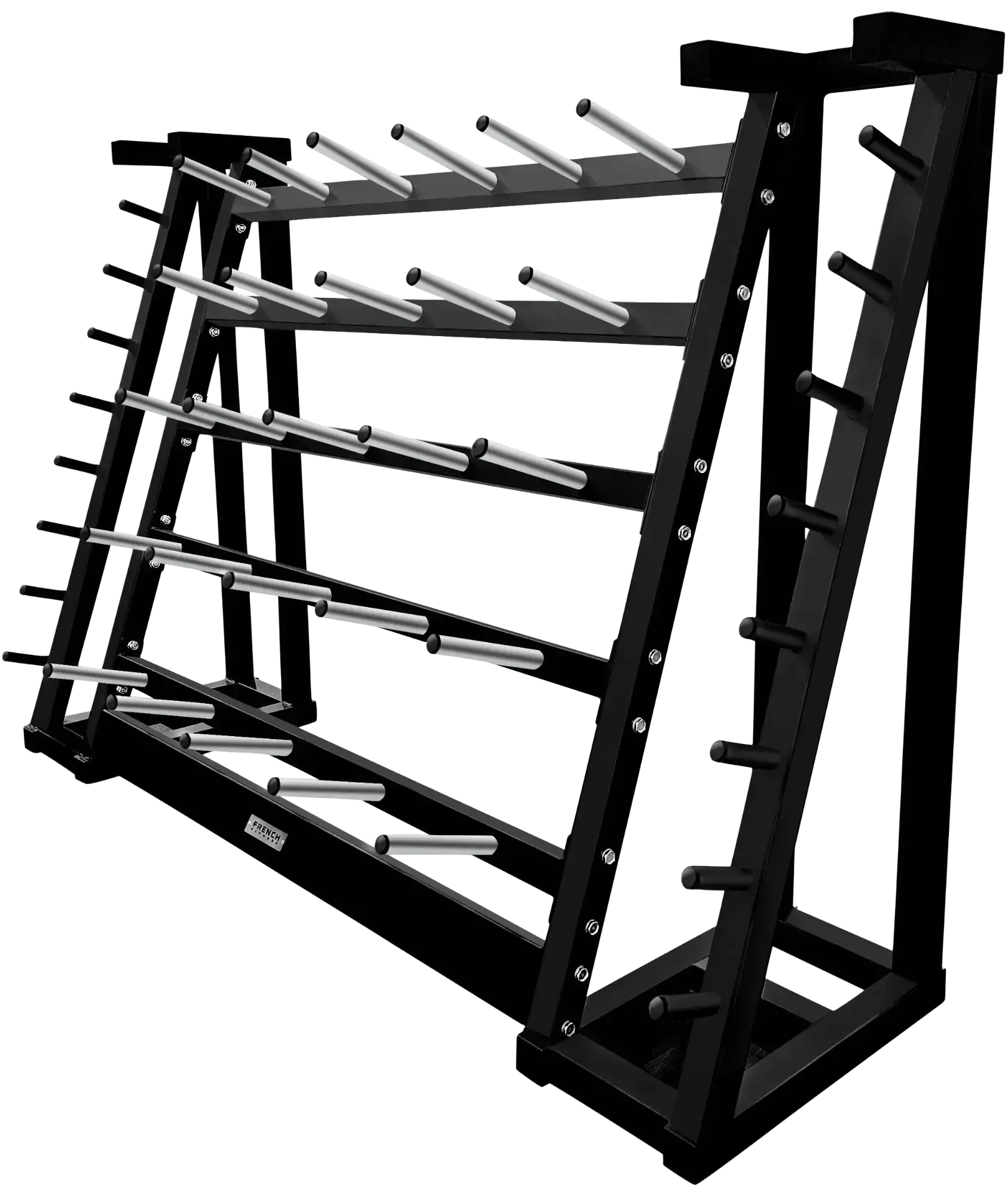 French Fitness - Aerobic Bar & Plate Rack - Fits 20 Sets (New) - Angled View
