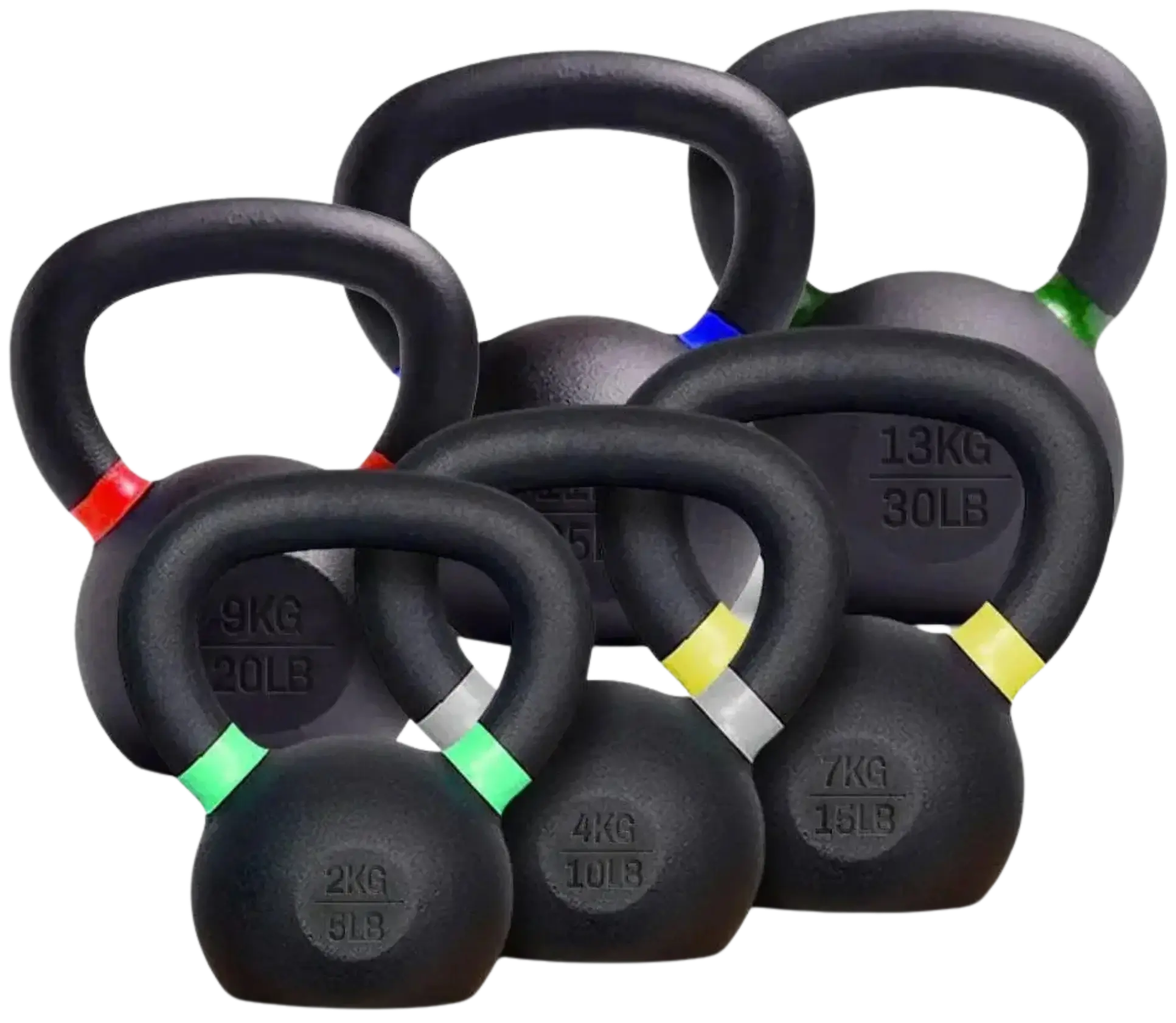 French Fitness - Cast Iron Kettlebell Set 5-30 lbs (New) - Front View