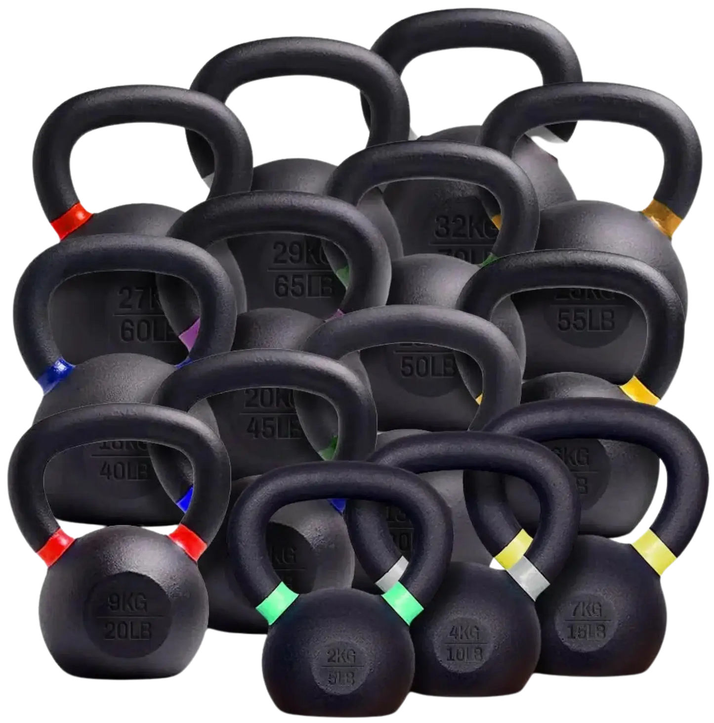 French Fitness - Cast Iron Kettlebell Set 5-70 lbs (New) - Front View
