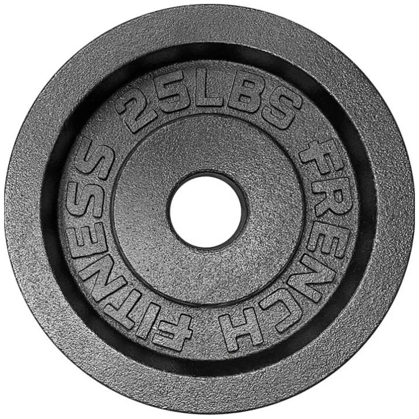 French Fitness - Cast Iron Olympic Weight Plate V1 Set w/7 ft Olympic Bar 235 lbs (New) - Side View
