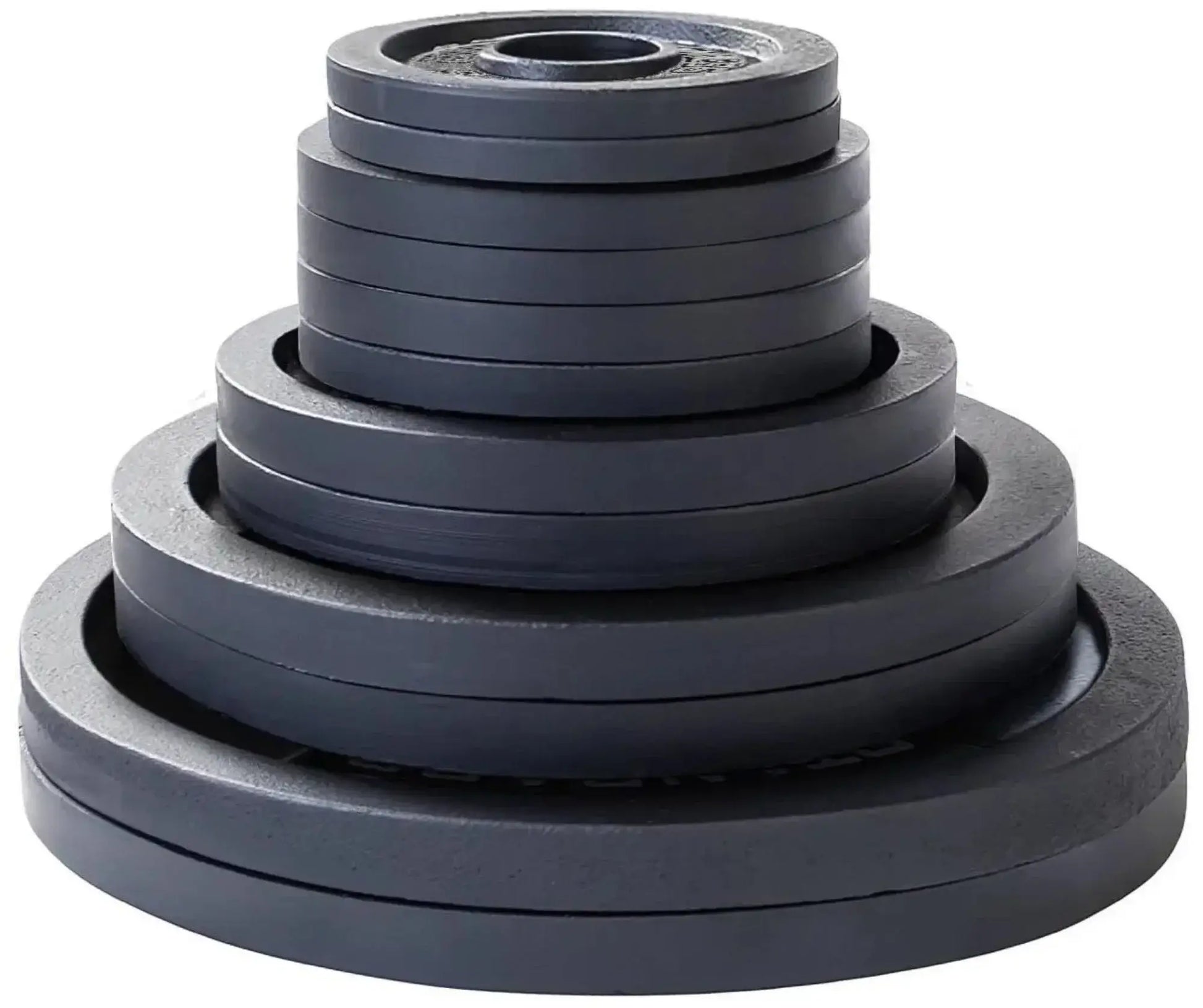 French Fitness - Cast Iron Olympic Weight Plate V1 Set w/7 ft Olympic Bar 305 lbs (New) - Front View