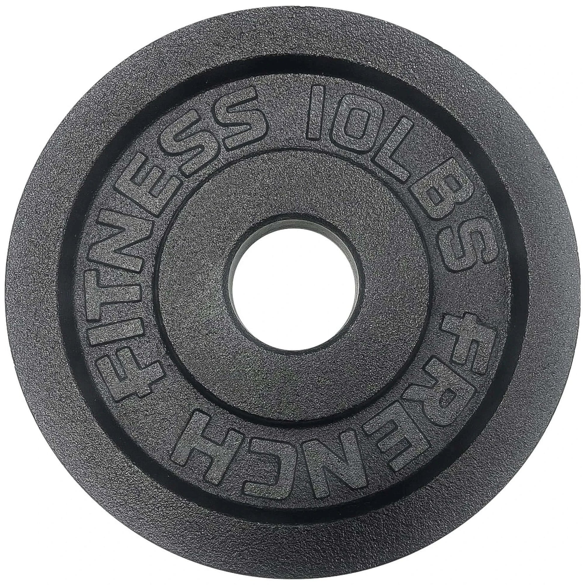 French Fitness - Cast Iron Olympic Weight Plate V1 Set w/7 ft Olympic Bar 305 lbs (New) - Side View