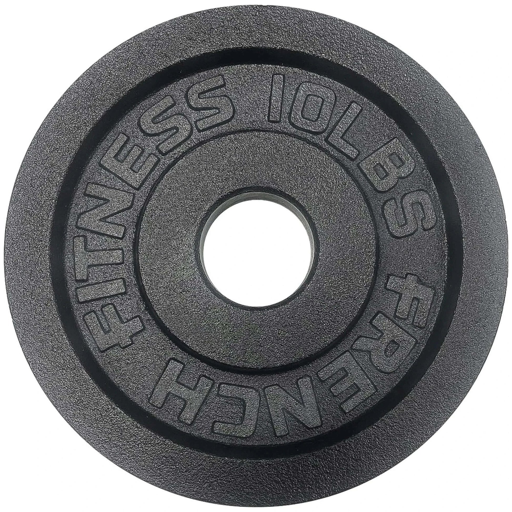 French Fitness - Cast Iron Olympic Weight Plate V1 Set w/7 ft Olympic Bar 395 lbs (New) - Side View
