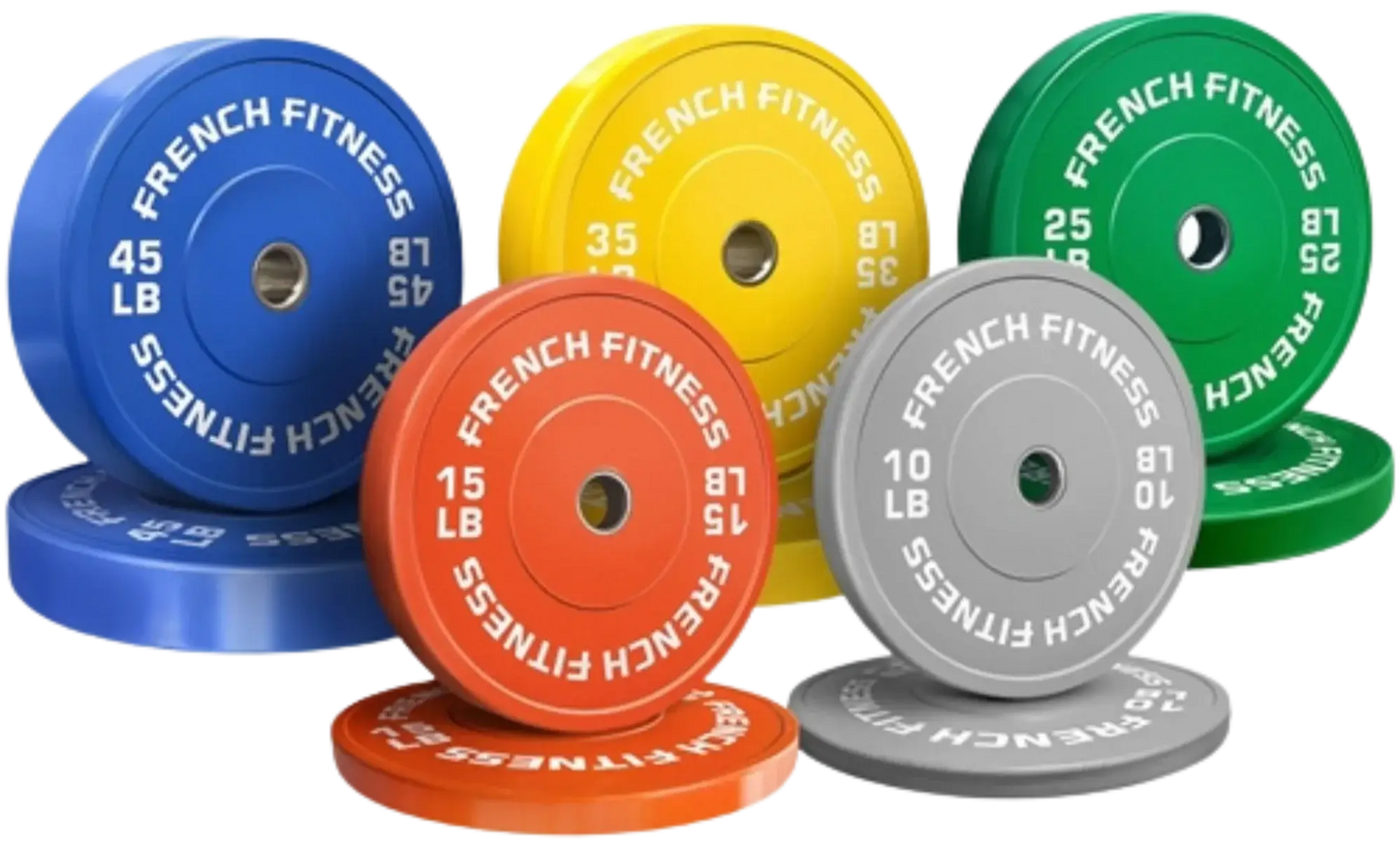 French Fitness Olympic Colored Bumper Plate Set 260 lbs (New) Image