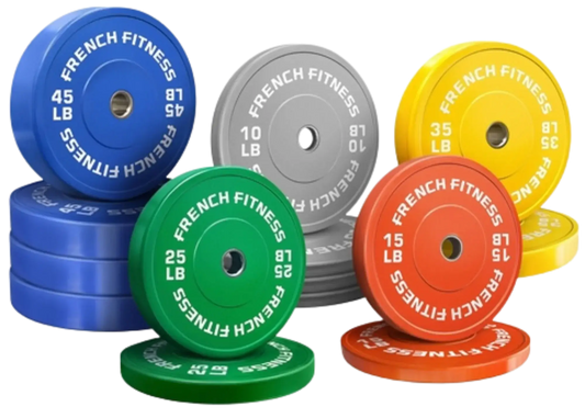 French Fitness Olympic Colored Bumper Plate Set 370 lbs (New) Image