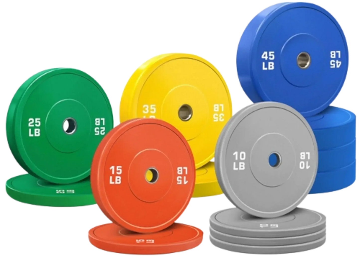 French Fitness Olympic Colored Bumper Plate Set 370 lbs - Blank (New) Image