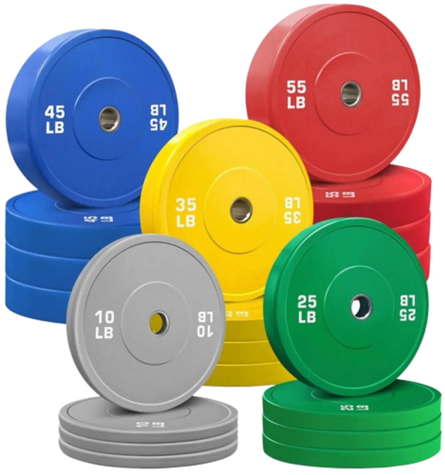 French Fitness Olympic Colored Bumper Plate Set 680 lbs - Blank (New) Image