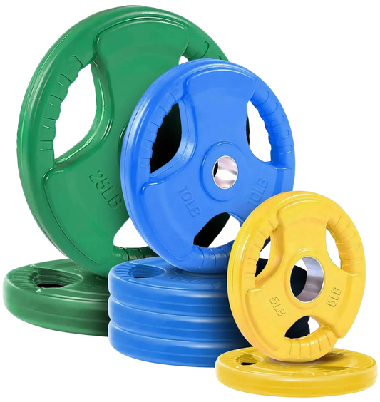 French Fitness Colored Rubber Grip Olympic Plate Set 100 lbs (New) Image