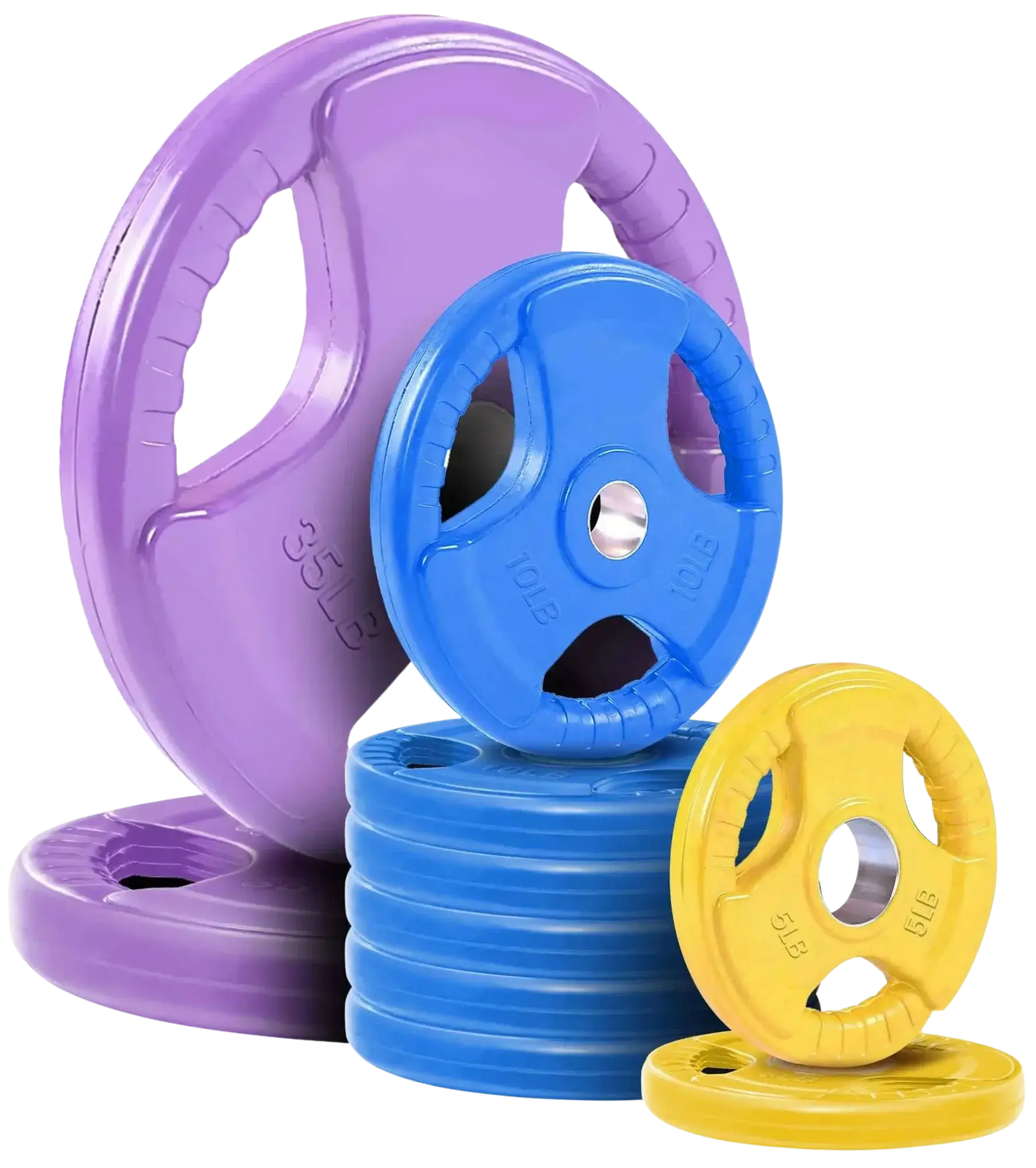 French Fitness Colored Rubber Grip Olympic Plate Set 140 lbs (New) Image