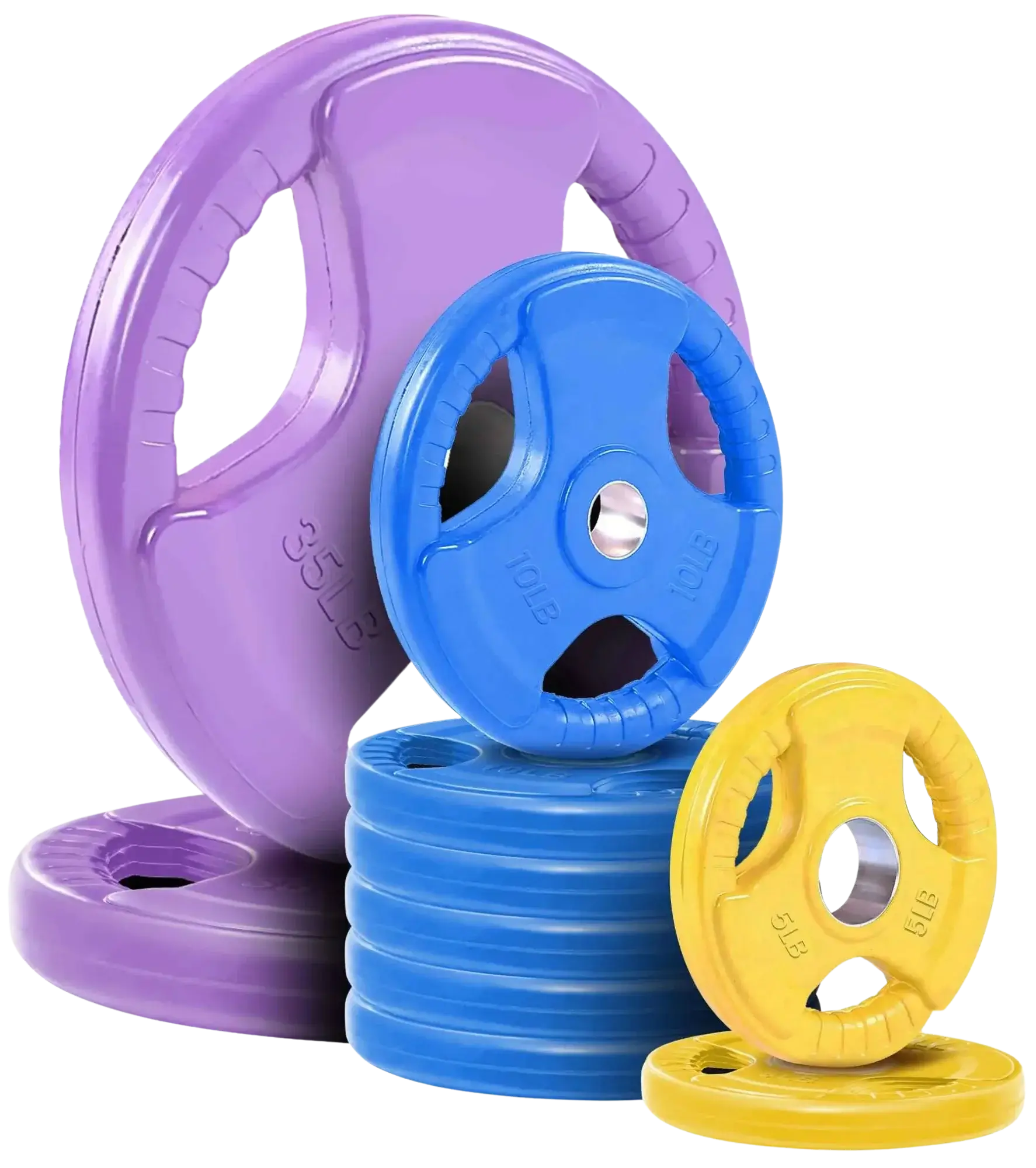 French Fitness Colored Rubber Grip Olympic Plate Set 140 lbs (New) Image