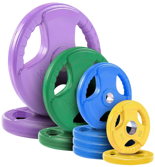 French Fitness Colored Rubber Grip Olympic Plate Set 170 lbs (New) Image