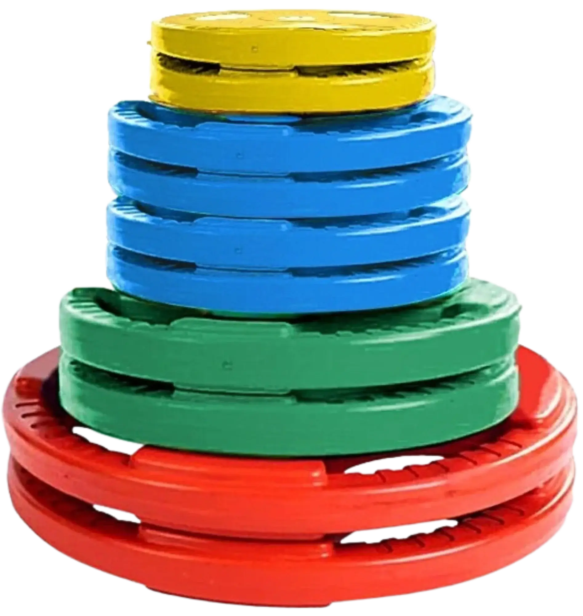 French Fitness Colored Rubber Grip Olympic Plate Set 190 lbs (New) Image