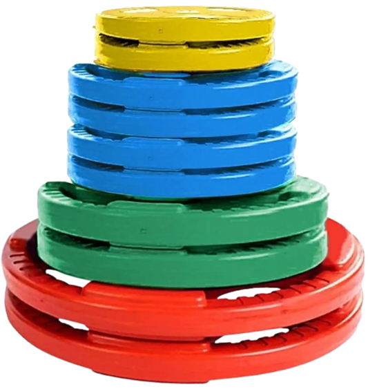 French Fitness Colored Rubber Grip Olympic Plate Set 190 lbs (New) Image