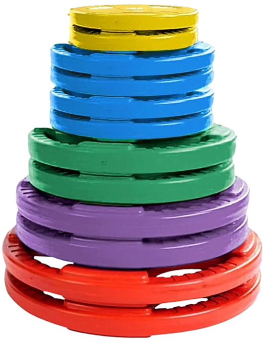 French Fitness Colored Rubber Grip Olympic Plate Set 260 lbs (New) Image