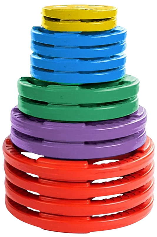 French Fitness Colored Rubber Grip Olympic Plate Set 350 lbs (New) Image