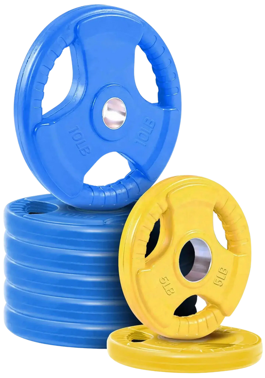 French Fitness Colored Rubber Grip Olympic Plate Set 70 lbs (New) Image