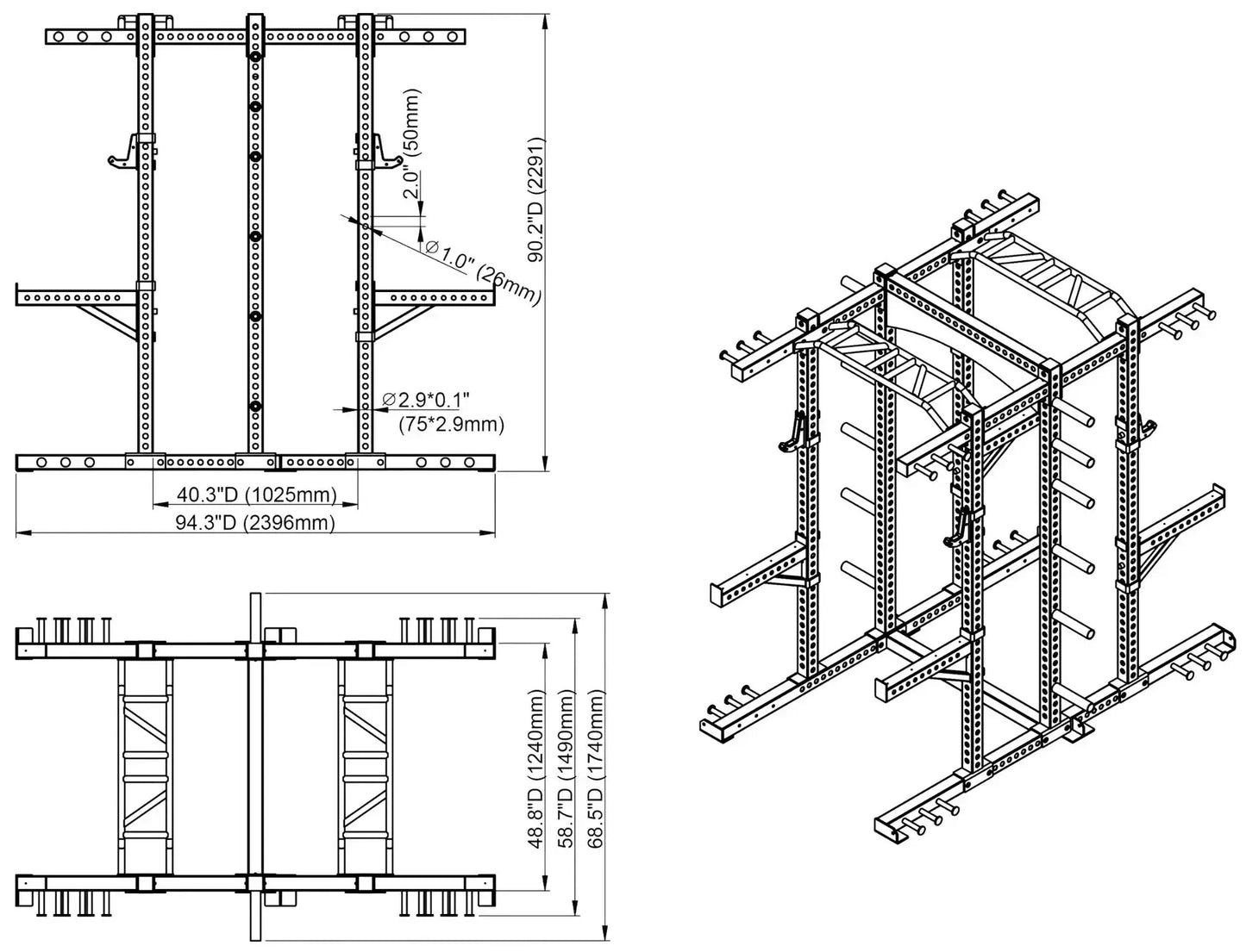French Fitness DHR80 Double Half Rack / Cage (New) Image 5