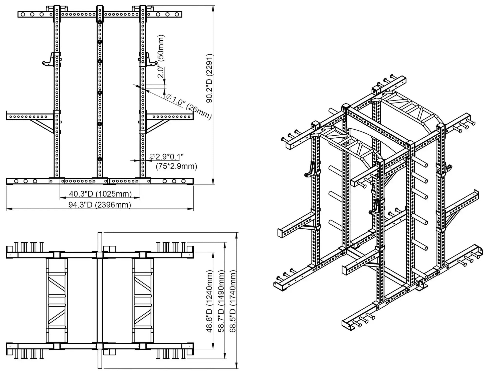 French Fitness DHR80 Double Half Rack / Cage (New) Image 5