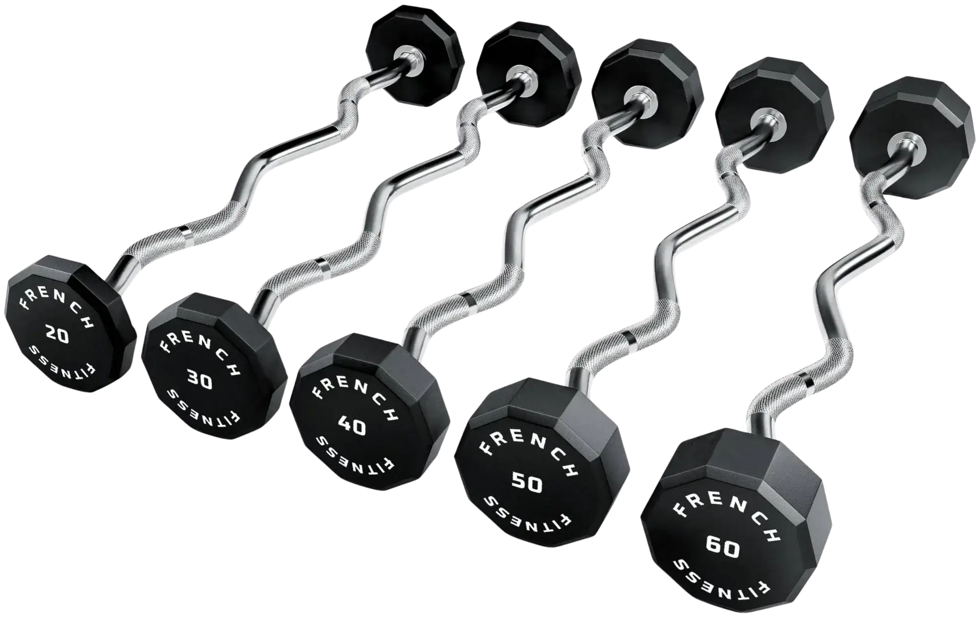 French Fitness EZ Curl Urethane Barbell Bar Set of 5 (20-60 lbs) (New) Image