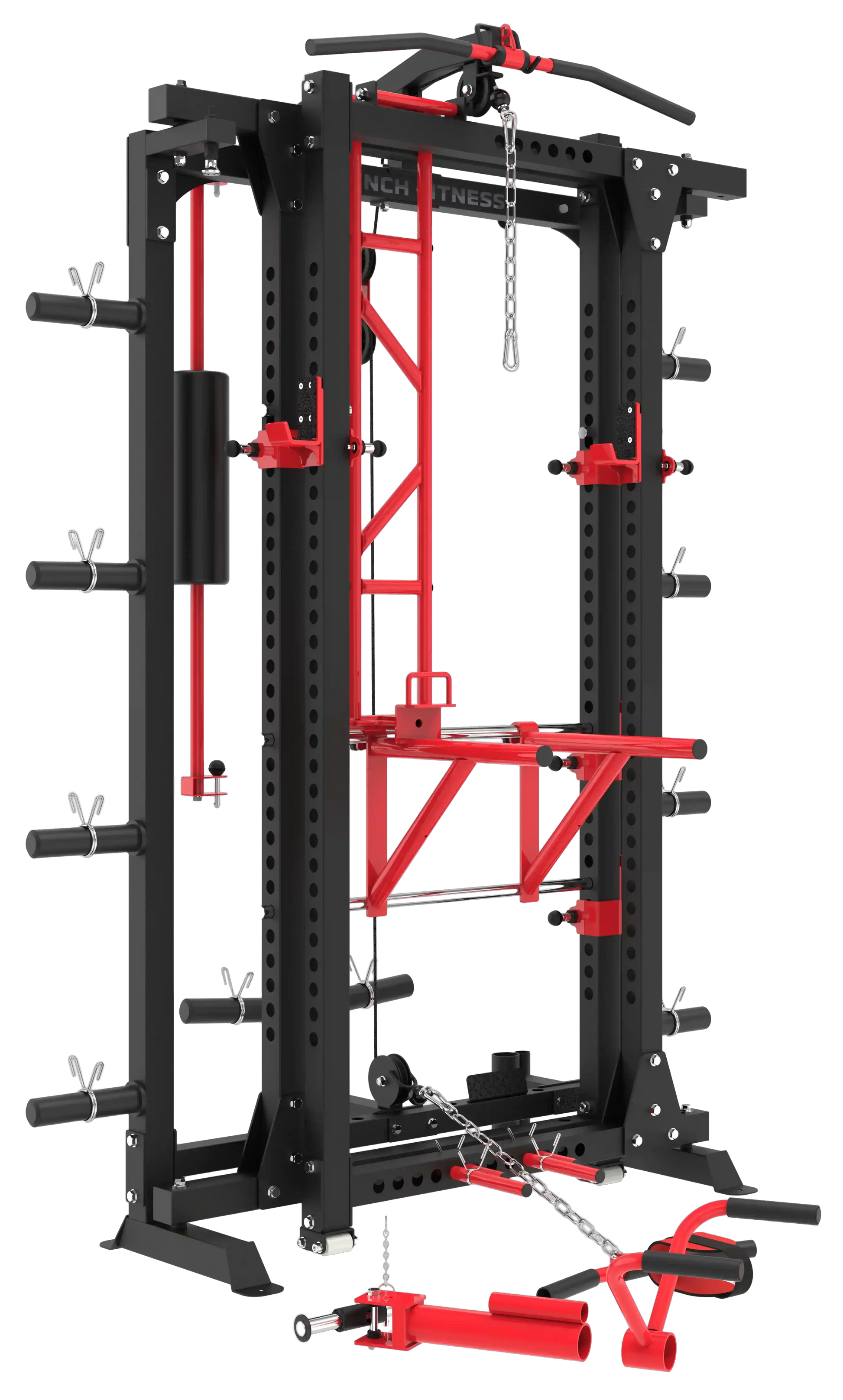 French Fitness Folding Cable Power Rack / Cage, Red/Black (New) Image