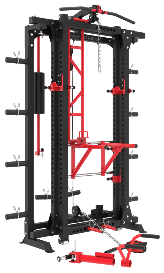 French Fitness Folding Cable Power Rack / Cage, Red/Black (New) Image