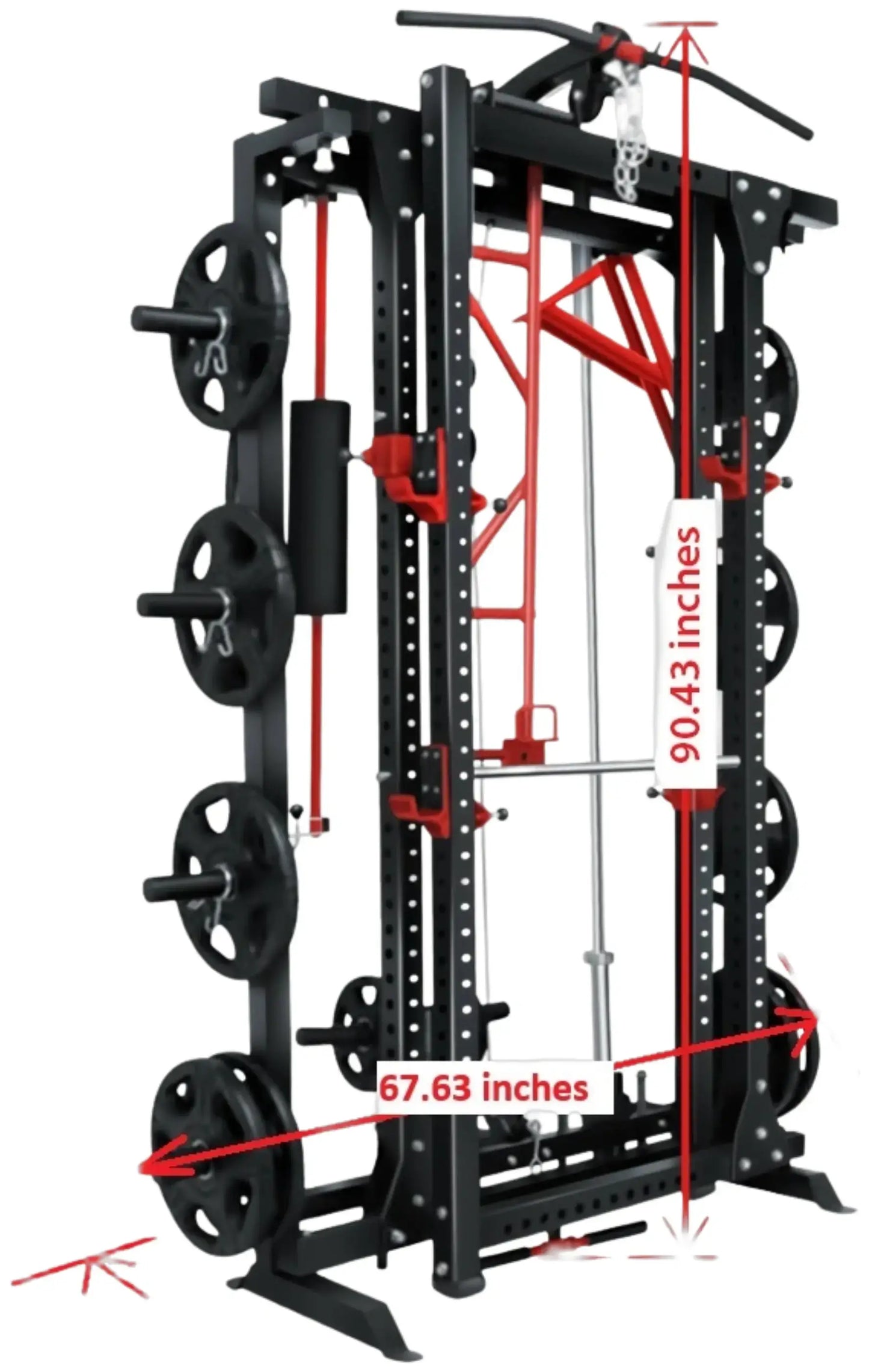 French Fitness Folding Cable Power Rack / Cage, Red/Black (New) Image 3