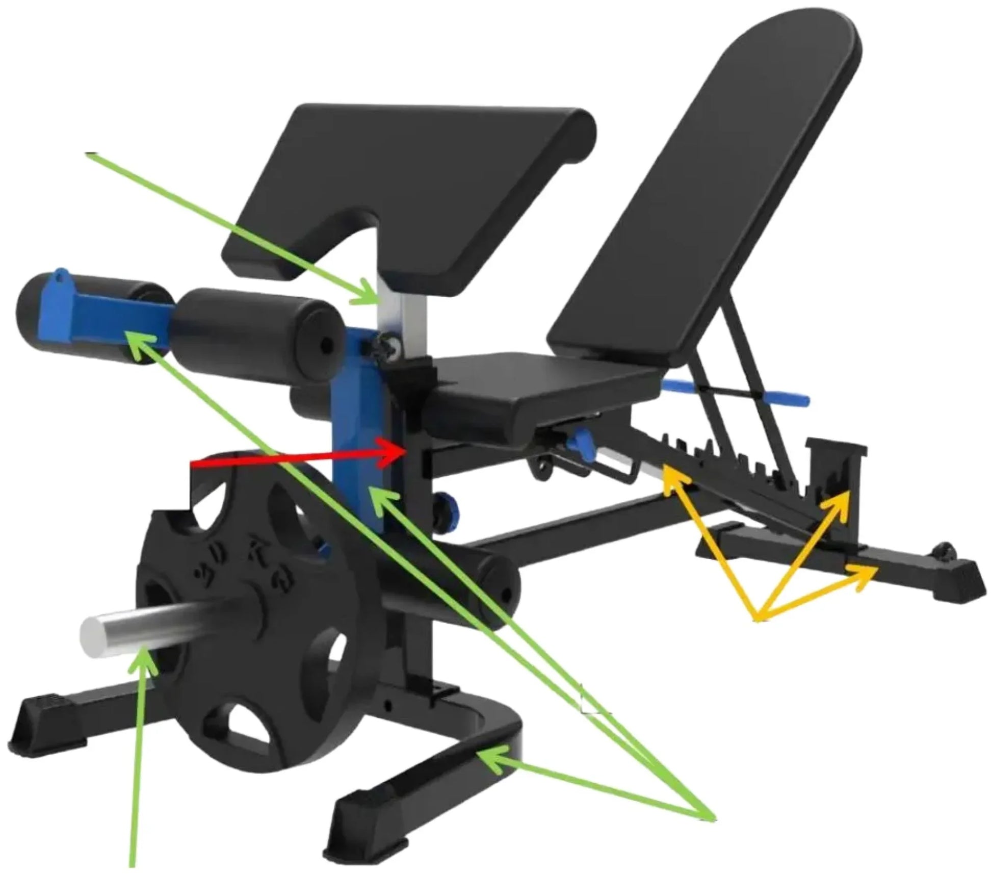 French Fitness Multi Functional Adjustable Bench V2 w/Arm Curl + Leg Ext (New) Image 5