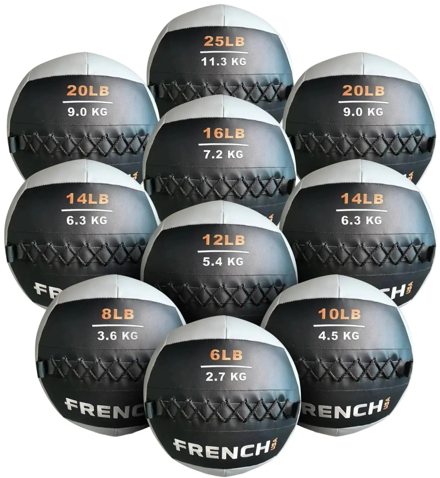 French Fitness Soft Medicine Wall Ball Set of 10 (6 to 25 lbs) w/Rack (New) Image 2